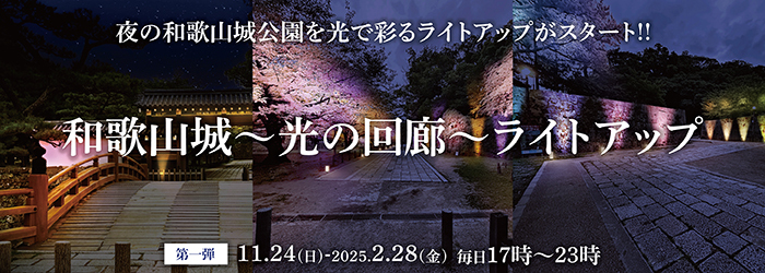 夜の和歌山城公園を光で彩るライトアップがスタート　和歌山城光の回廊ライトアップ