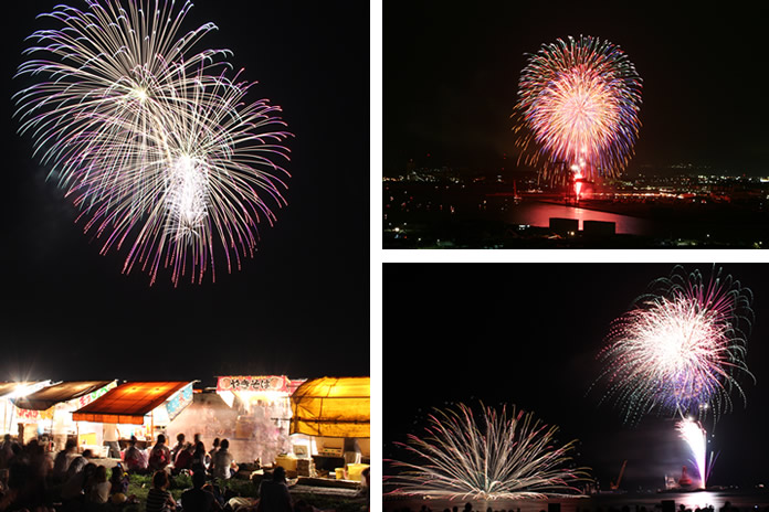 写真：港まつり花火大会の打ち上げ花火の様子