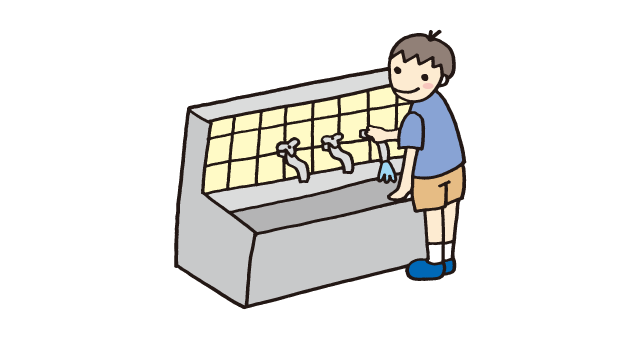 イラスト：水道から水を出している子