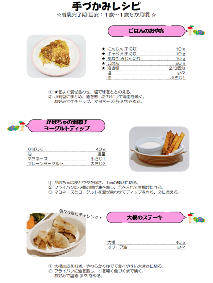 手づかみ食べのレシピの画像です。