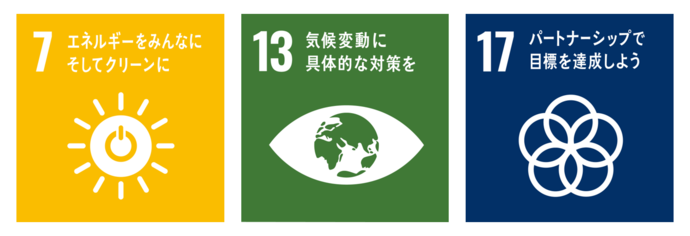 目標7エネルギーをみんなに　そしてクリーンに。目標13気候変動に具体的な対策を。目標17パートナーシップで目標を達成しよう。